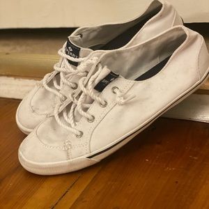 White. Worn but in good good condition. Sperry. Size 8.5 women